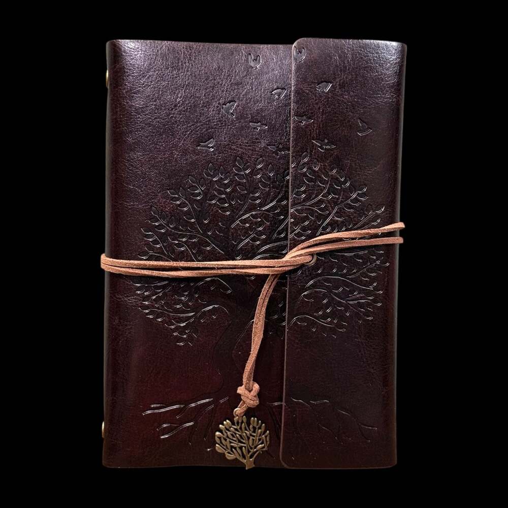 A5 Tree of Life Embossed Espresso PU Leather Refillable 6-Ring Binder Journal